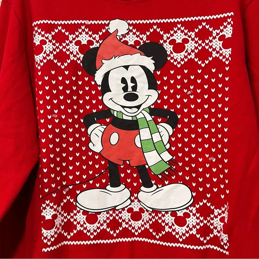 DISNEY SANTA MICKEY MOUSE CHRISTMAS SWEATSHIRT LIGHT UP UGLY SWEATER Size XL - Picture 3 of 10